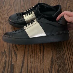 Valentino Garavani womens black/ gold low top sneakers, size 40 (U.S. 9.5)